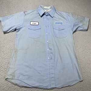 Vintage 70s Union Unitog Work Shirt 16-16.5 Walt Mechanic Uniform Large Read
